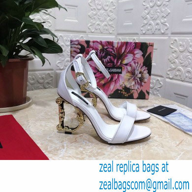 Dolce  &  Gabbana Heel 10.5cm Leather Sandals White with Baroque D & G Heel 2021